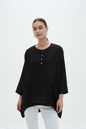 Tirelli Half Placket Relaxed Top in Black