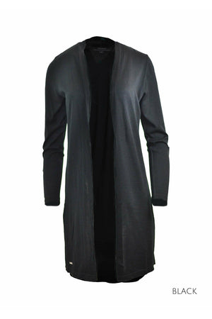 Ebony Merino Wool Longline Split Cardigan in Black