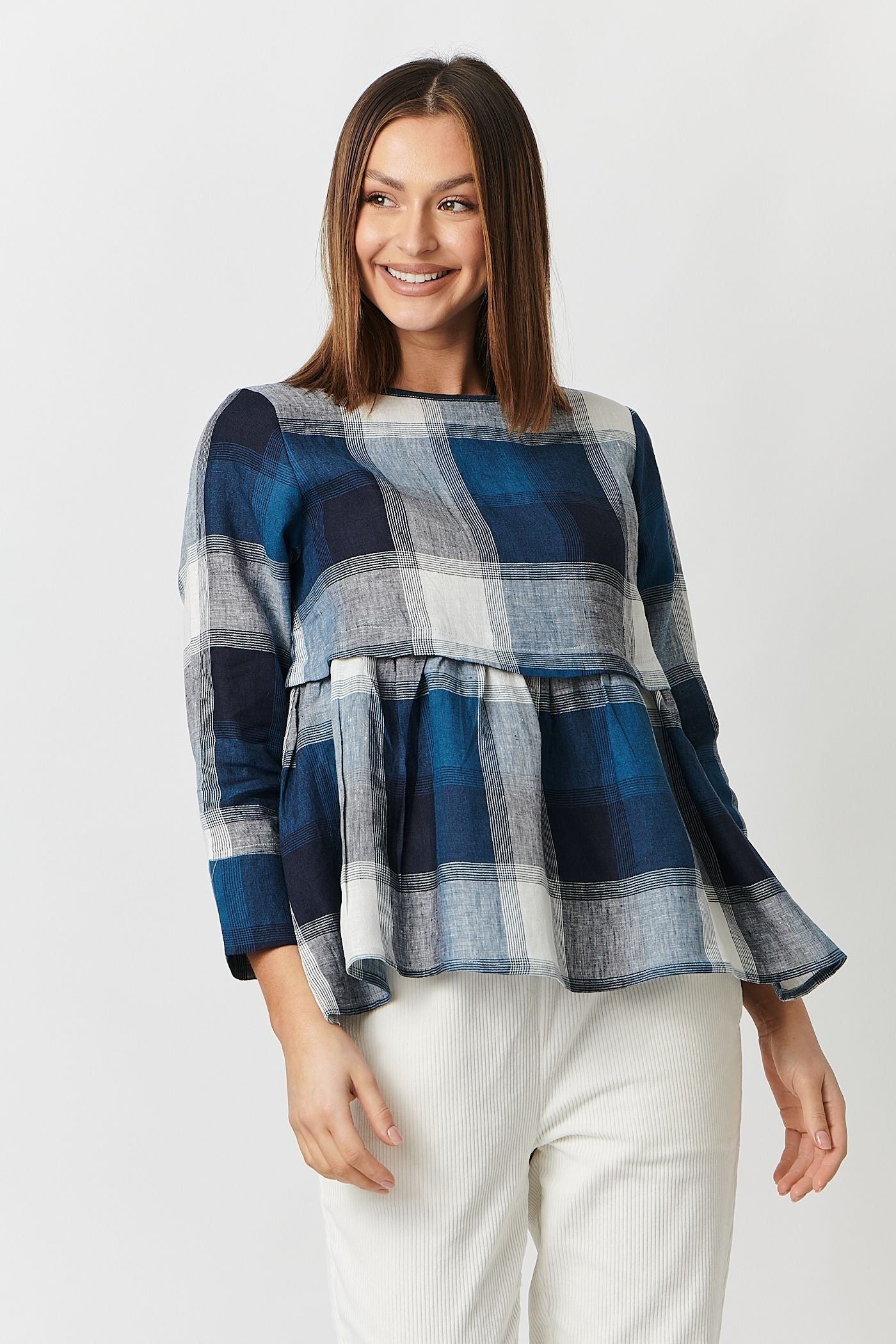 Naturals by O & J Frill Bottom Top in Lagoon Plaid