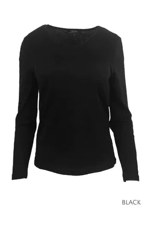 Ebony Merino Wool Self Trim Vee Neck Top in Black