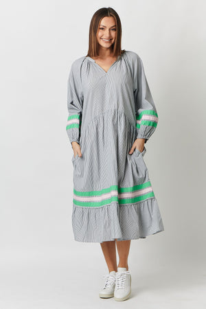 Naturals by O & J Layered Frilled Dress in Shadow Stripe